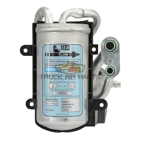Truckair Receiver Drier-Aft, Receiver Drier, Diameter: 3 In., Length: 7-1/4 In., Inlet: No 8 & No 10-Bead Oring 07-0818G